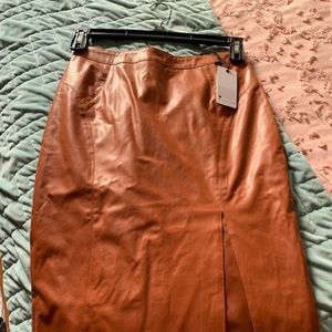 Camel colored faux leather pencil skirt